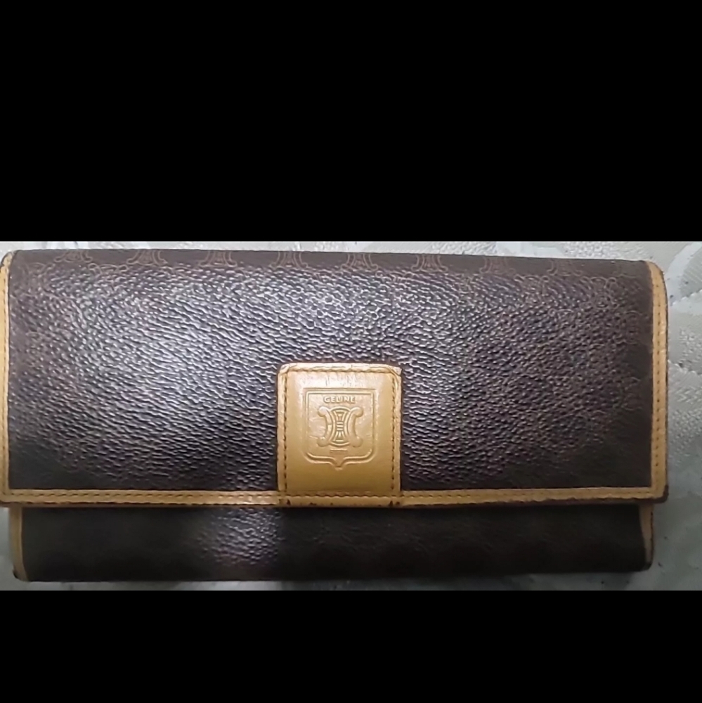 Celine Macadam Leather Flap Long Wallet Purse